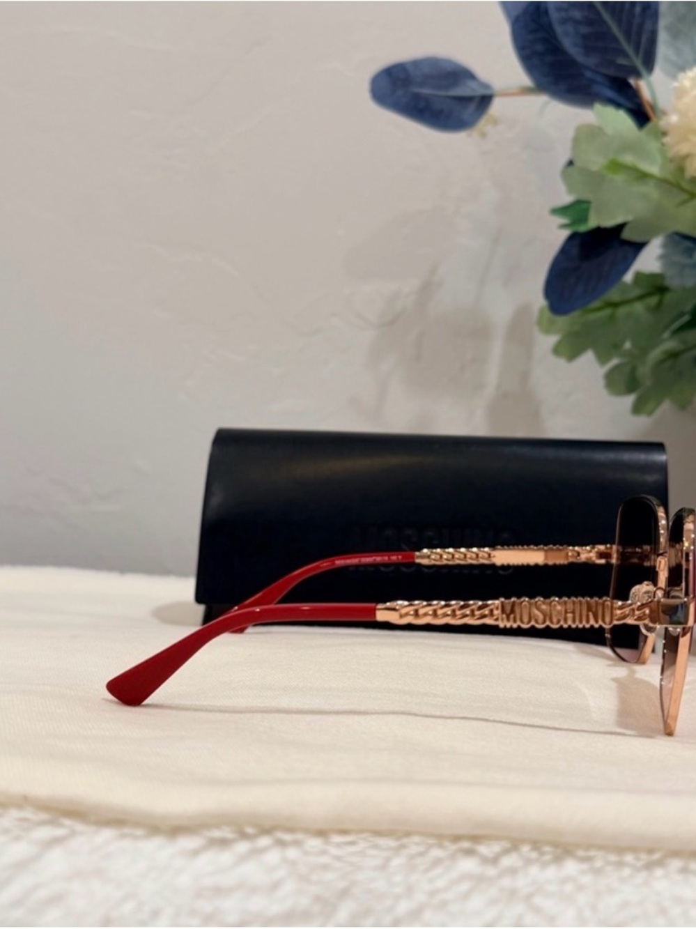 Moschino Gold Frame Sunglasses with Red Gradient Lenses - Picture 6 of 10